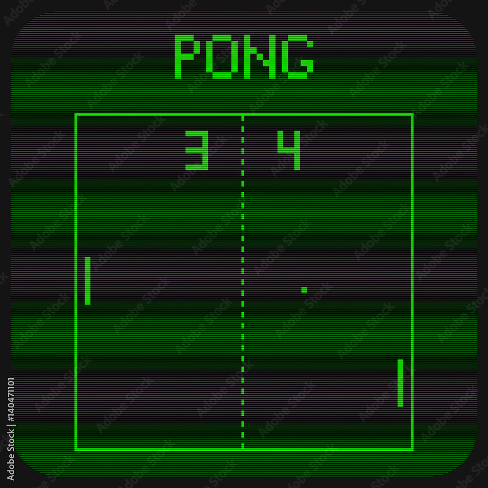 First ever computer game pong interface. Multiplayer gaming process as seen  on electronic tube retro television monitors. Board tennis computer game.  Retro, vintage, nerd classic game. Green screen. Stock Vector | Adobe
