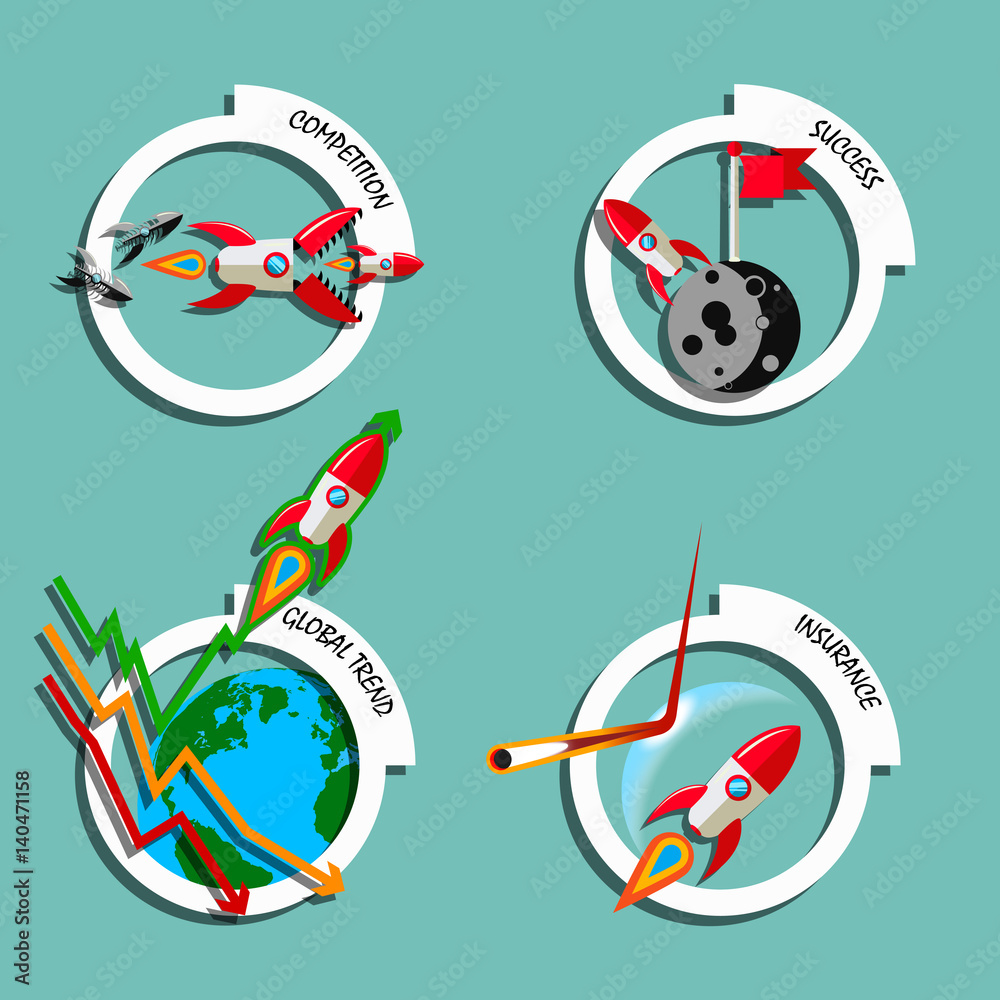 Rocket business flat art style vector set. Stock illustration of ...