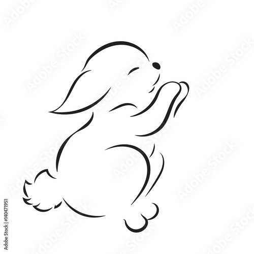 Black outline drawing of hare isolated on a white background