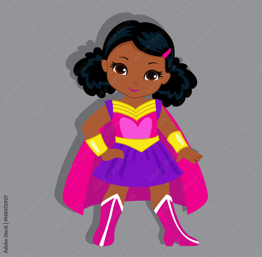 Illustration cute girl in the costume of a superhero. Vector illustration isolated on gray background. Illustration cute girl in the costume of a superhero. Vector illustration isolated on gray background.