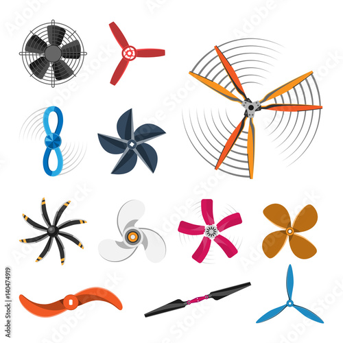 Propeller fan vector illustration fan propeller wind ventilator equipment air icon blower cooler set rotation technology power object circle rotate
