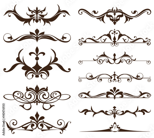 Art deco design elements of vintage ornaments and borders corners of the frame Isolated art nouveau flourishes Simple elements of floral ornaments and monograms on a white background