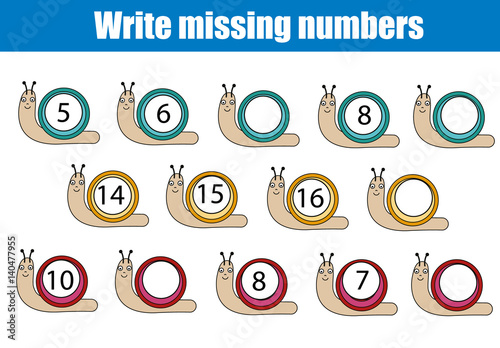 Mathematics educational game for children. Write the missing numbers