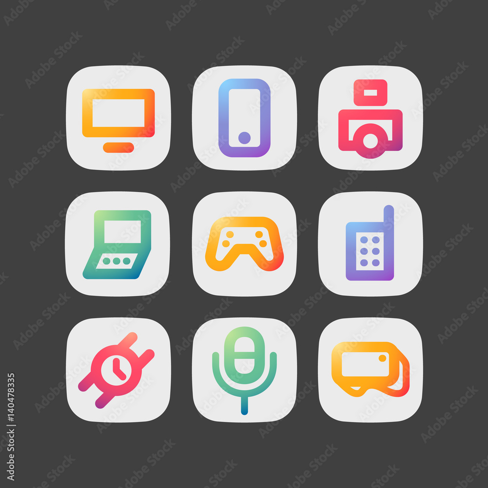 Simple modern colorful icons. Gadgets theme set.