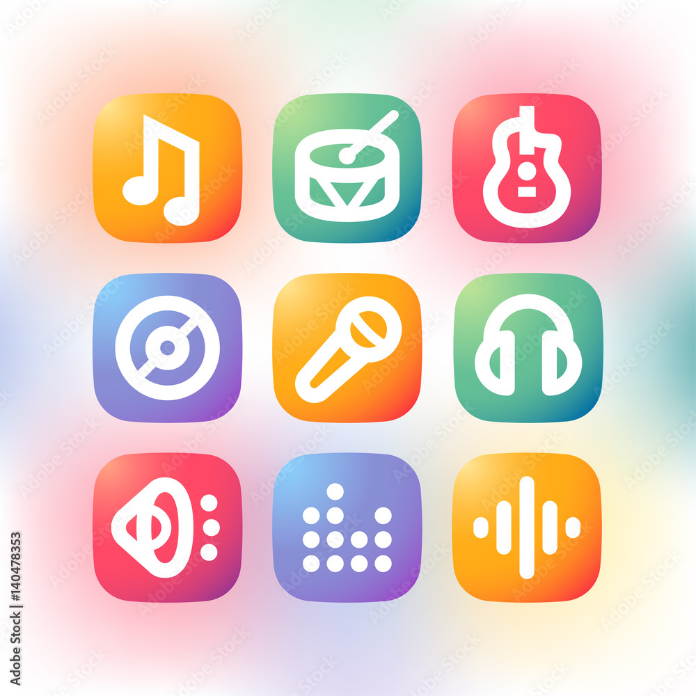 Simple modern colorful icons. Music theme sign set. Simple modern colorful icons. Music theme sign set.