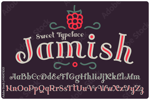 Elegant decorative font named "Jamish" with small berry icon and tiny ornament