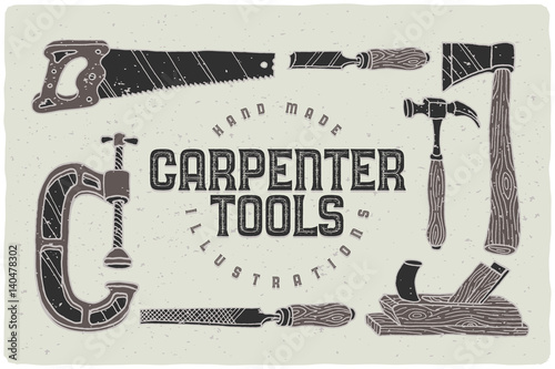 Set of hand drawn carpenter tools illustrations