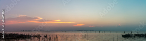 Panorama photo of Songkhla lake view with colorfull sky from south of Ko Yo island  Songkhla  South Thailand.