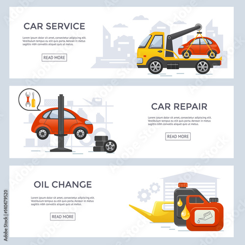 Car service banner set, flat design, vector illustration