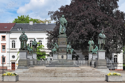 Martin Luther Monument in Worms, Germany. The monument was unveiled in 1868. The german text on the pedestal reads: 