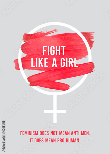 Stroke Poster Feminism. Female Symbol with Text. Woman's Vector Concept. Pro Human Vertical Poster