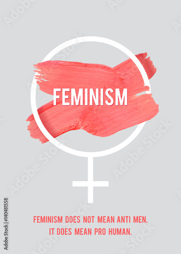 Stroke Poster Feminism. Female Symbol with Text. Woman's Vector Concept. Pro Human Vertical Poster