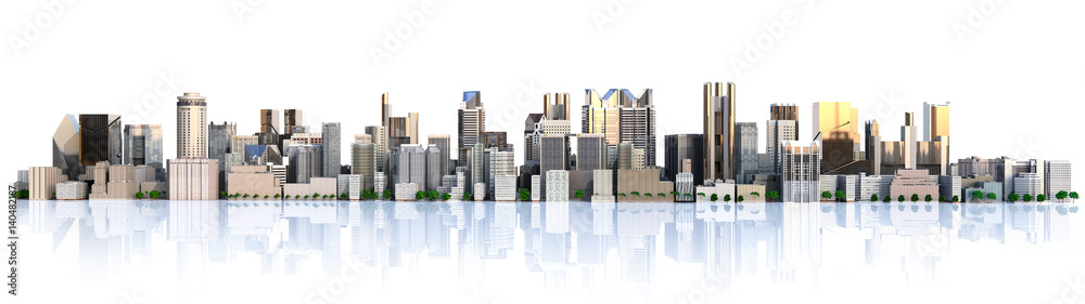 Day city with reflection 3d rendering image