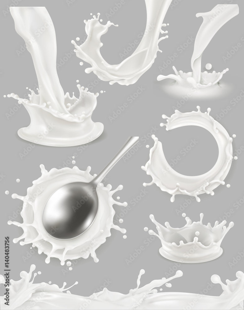 Milk drop and splash. 3d vector object set Stock Vector | Adobe Stock