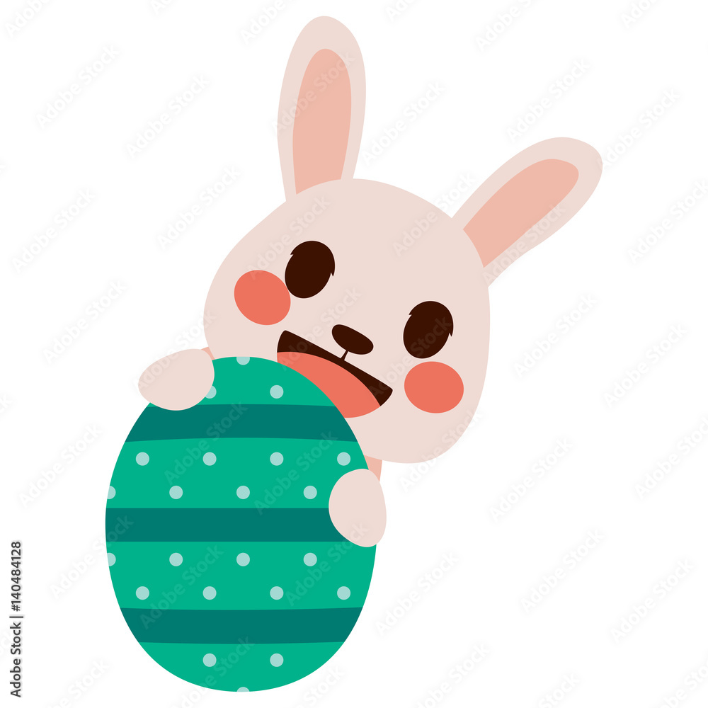 Cute little pink Easter bunny hiding behind decorated egg Stock Vector ...