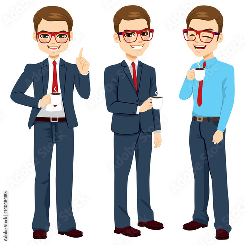 Young adult businessman enjoying coffee on break time