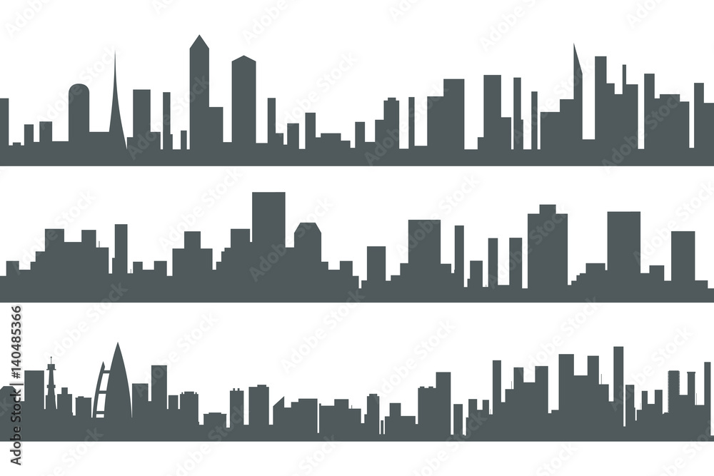 Urban Landscape City Real Estate Seamless Silhouette Set Concept Icon Template Vector Illustration