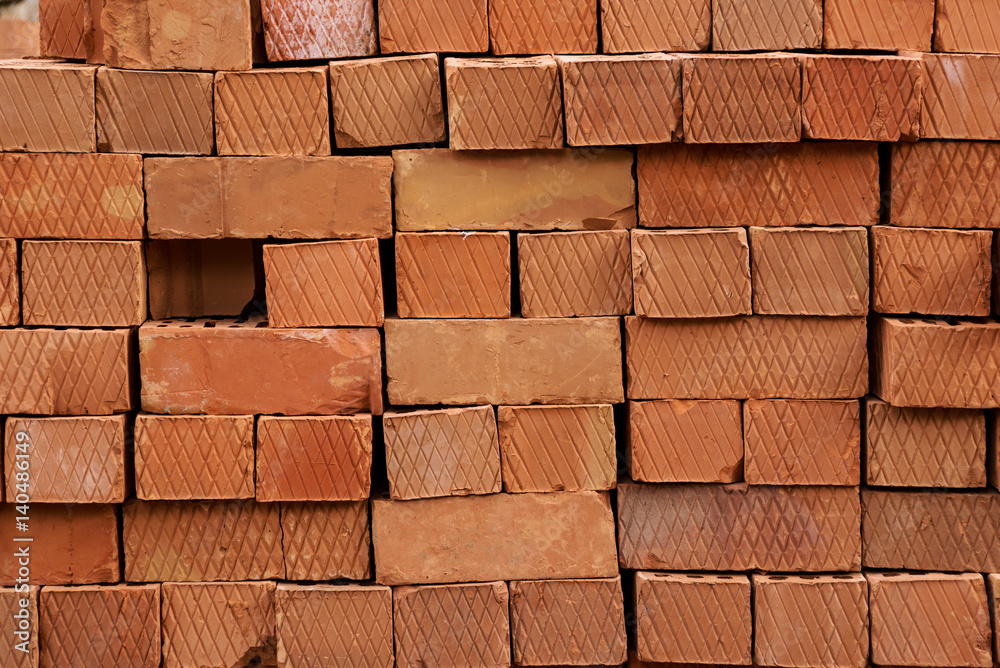 Obraz premium Red bricks in stack and pallet
