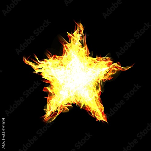 Fire star on black background. Digital illustration.