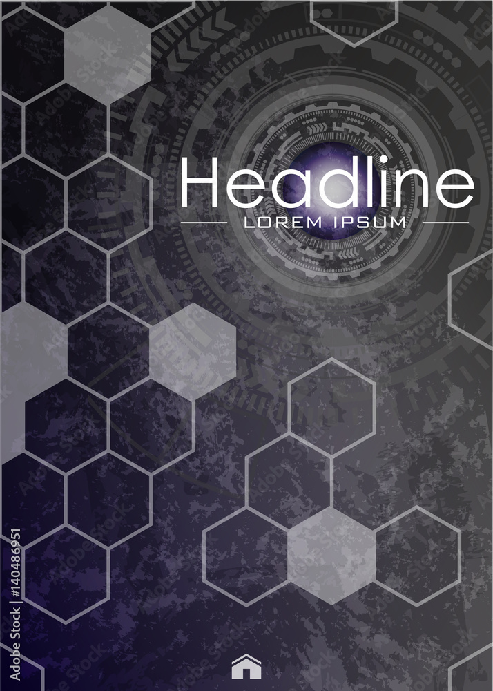 Metallic background. Magazine cover design template with futuristic future  sci fi circle Stock Vector | Adobe Stock