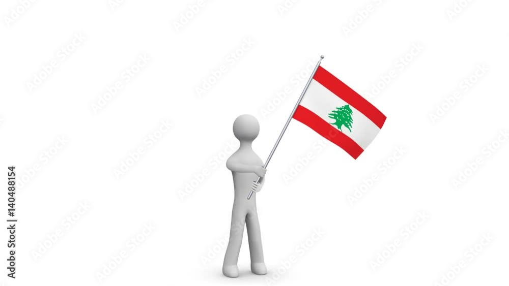 Lebanon waving flag. 3d Man holding and waving Lebanese flag on transparent background. Loop. Alpha channel. Lebanon waving flag. 3d Man holding and waving Lebanese flag on transparent background. Loop. Alpha channel.