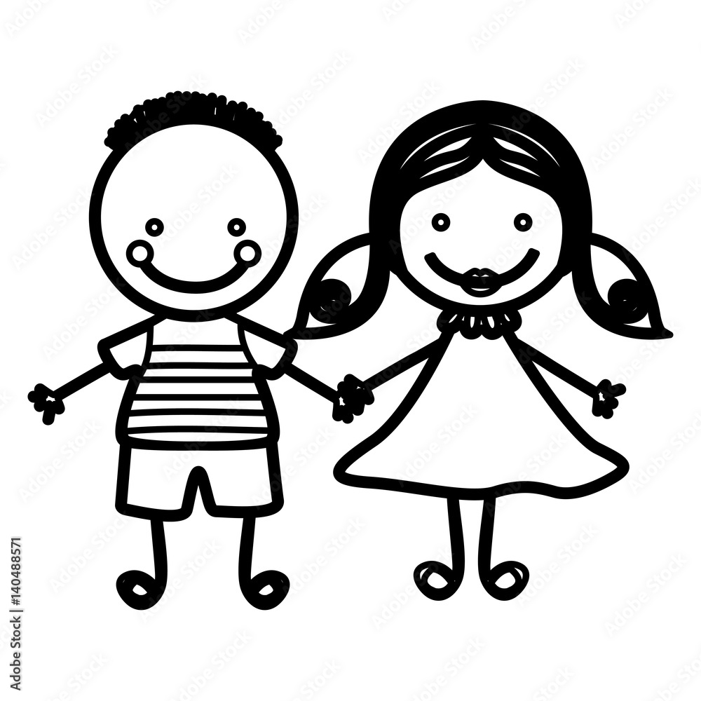 sketch silhouette couple boy with hairstyle and girl with hair pigtails vector illustration sketch silhouette couple boy with hairstyle and girl with hair pigtails vector illustration