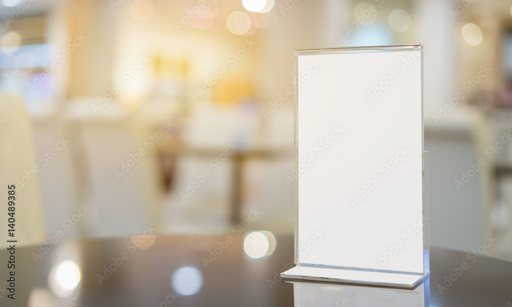 Mock up Menu frame on Table in Bar restaurant cafe,Stand for booklets