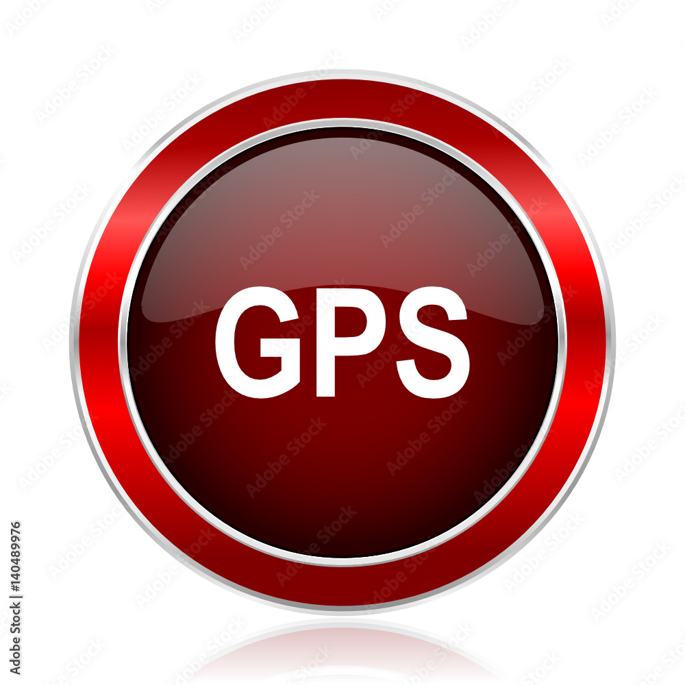 GPS text red circle chrome border silver metallic vector icon GPS text red circle chrome border silver metallic vector icon