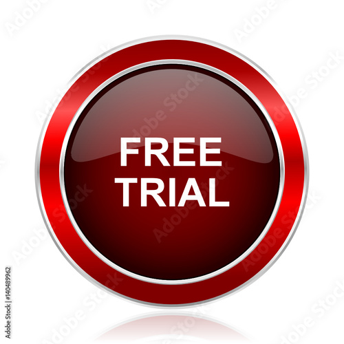 Free trial text red circle chrome border silver metallic vector icon