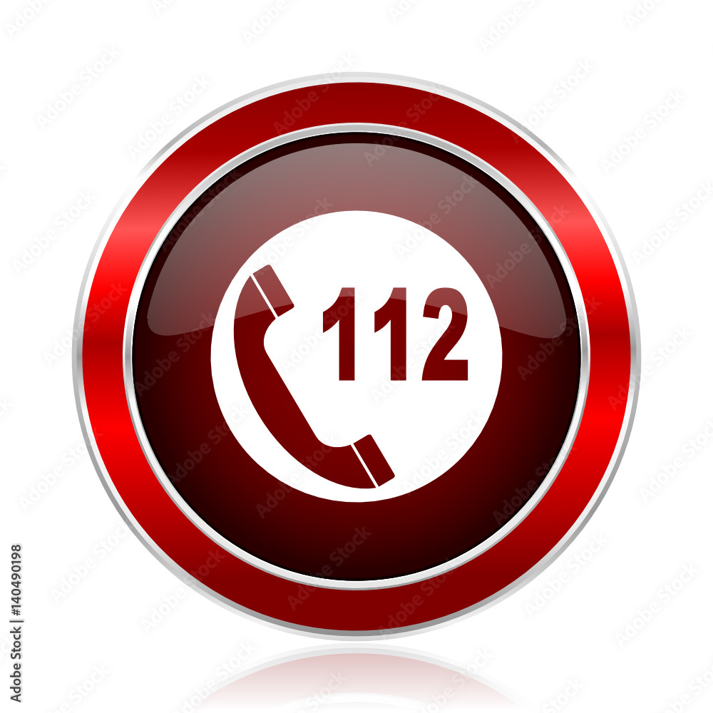 Number emergency 112 red round glossy vector web icon circle modern design chrome metal border abstract sign for smartphone applications Number emergency 112 red round glossy vector web icon circle modern design chrome metal border abstract sign for smartphone applications