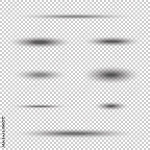 Oval shadow vector set. Round shadows with soft edges isolated on transparent background.