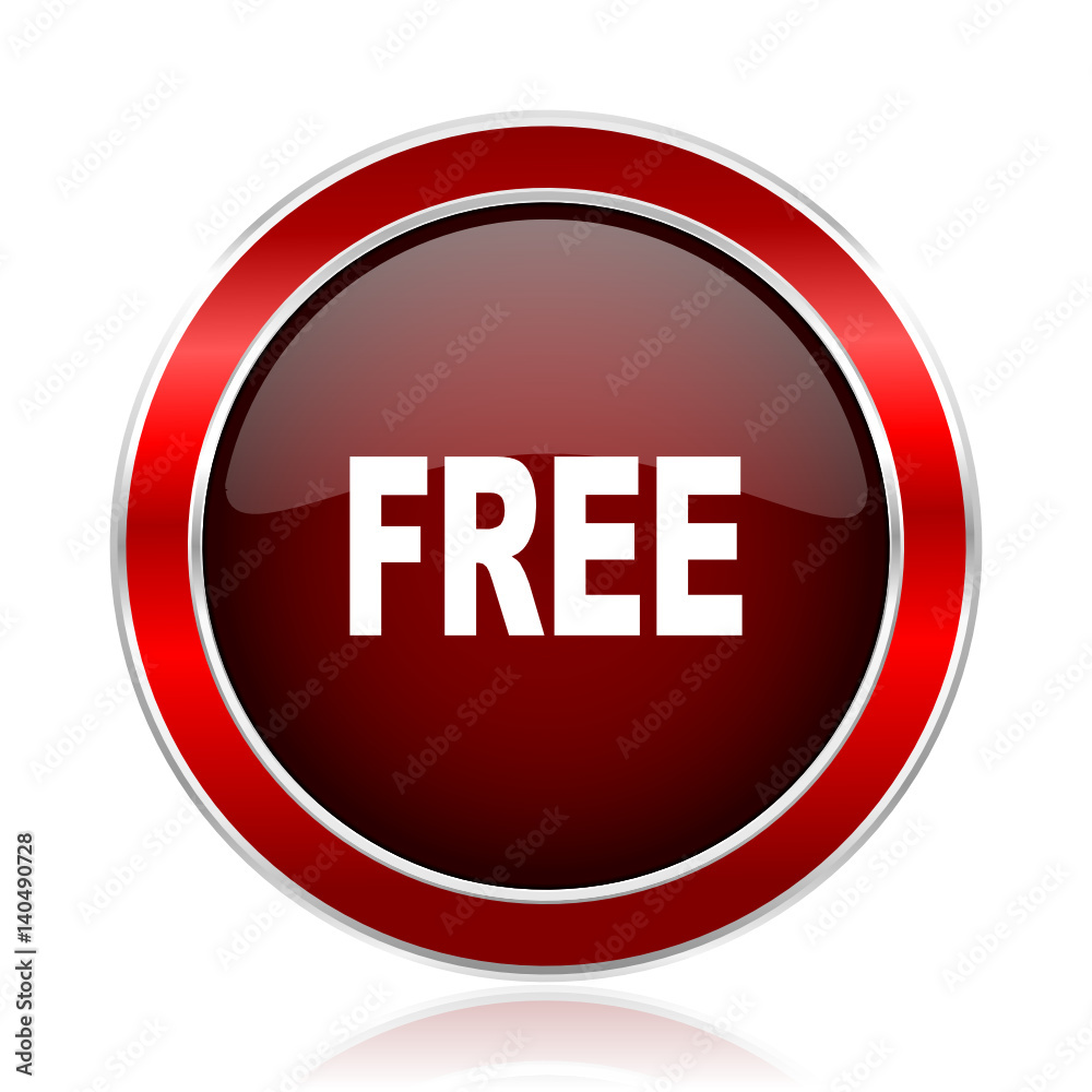 Free red round glossy metallic web and smartphone vector icon isolated on white background.    
