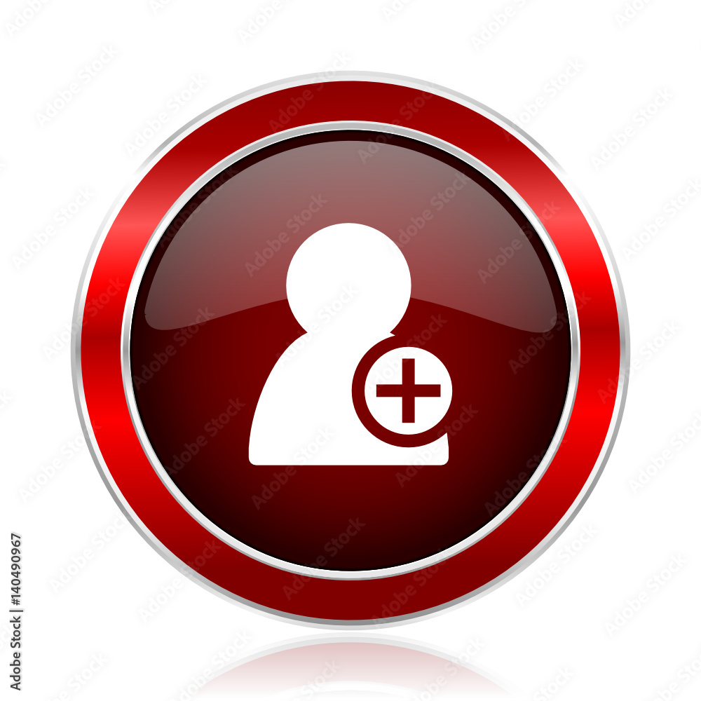 Add contact red round glossy metallic web and smartphone vector icon isolated on white background.
Add contact red round glossy metallic web and smartphone vector icon isolated on white background.