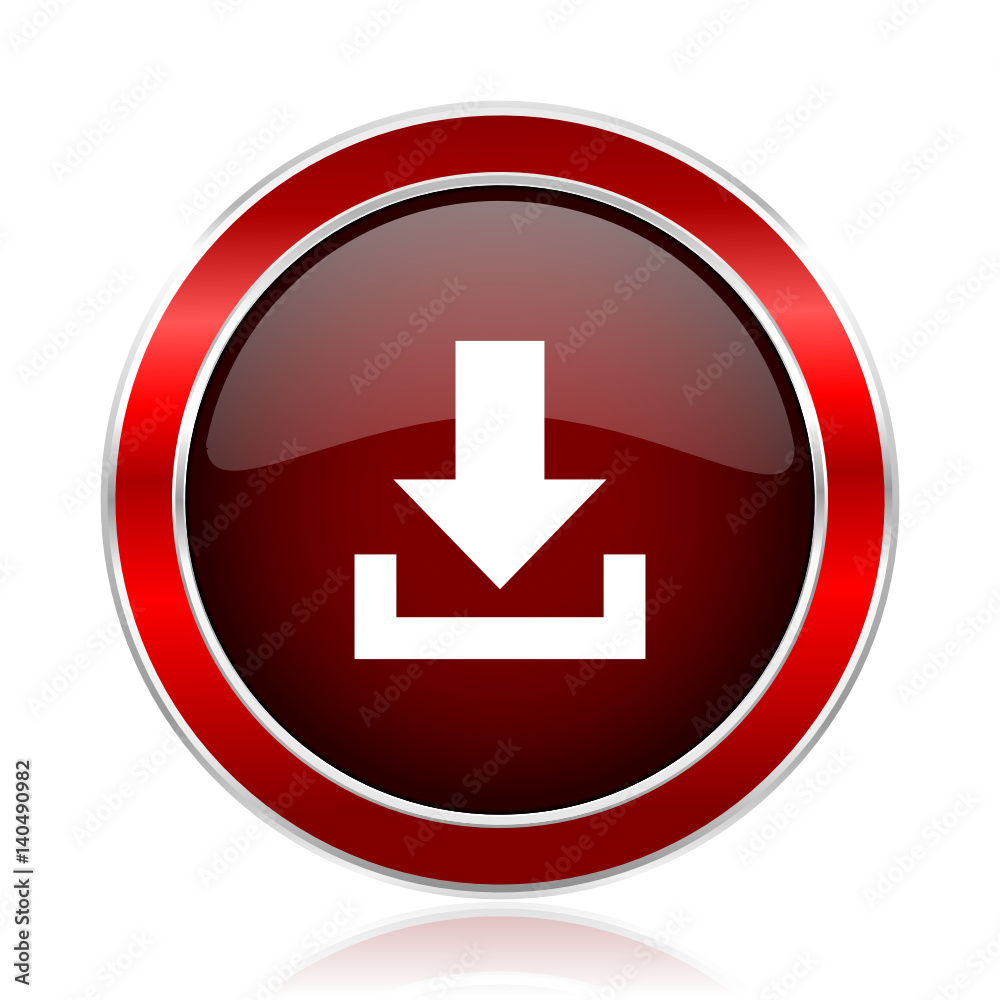 Download red round glossy metallic web and smartphone vector icon isolated on white background.             
