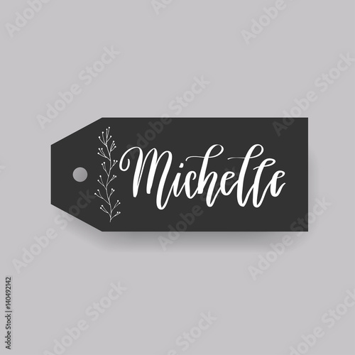 Common female first name Doris on a tag. Hand drawn calligraphy. Wedding typography element.