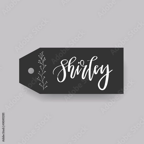 Common female first name Doris on a tag. Hand drawn calligraphy. Wedding typography element.