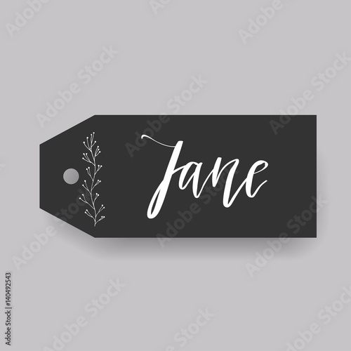 Common female first name Doris on a tag. Hand drawn calligraphy. Wedding typography element.