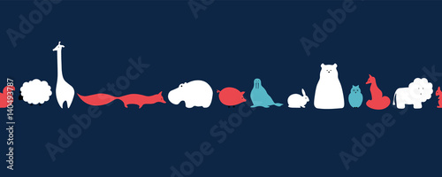 Vector pattern of flat animals seamless background.