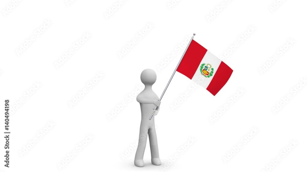 Peru waving flag. 3d Man holding and waving Peruvian flag on transparent background. Loop. Alpha channel. Peru waving flag. 3d Man holding and waving Peruvian flag on transparent background. Loop. Alpha channel.