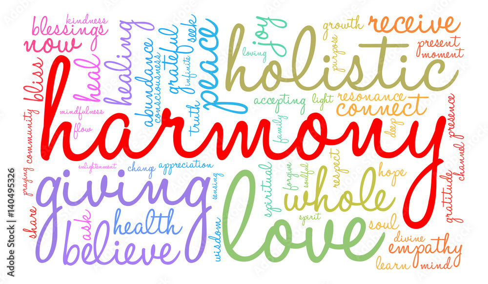 Harmony Word Cloud on a white background. 