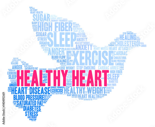 Healthy Heart Word Cloud on a white background. 