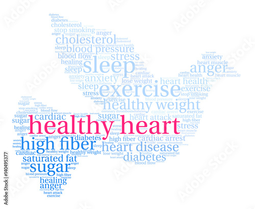 Healthy Heart Word Cloud on a white background. 