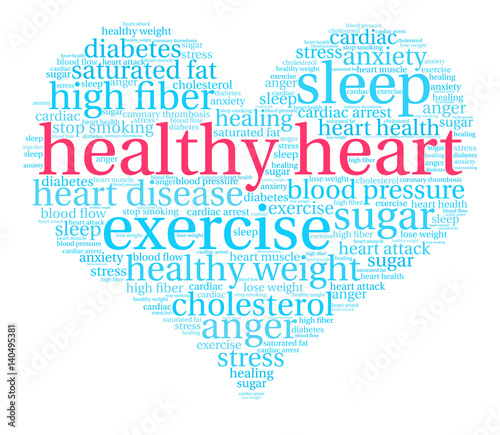 Healthy Heart Word Cloud on a white background. 