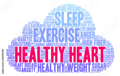 Healthy Heart Word Cloud on a white background. 