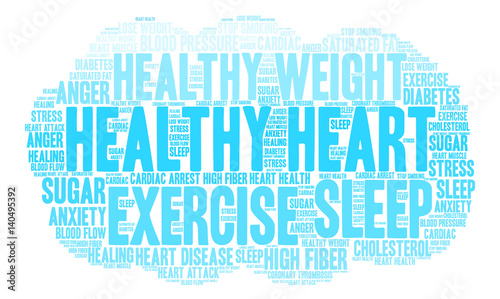 Healthy Heart Word Cloud on a white background. 