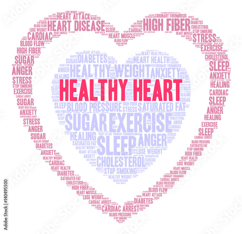 Healthy Heart Word Cloud on a white background. 