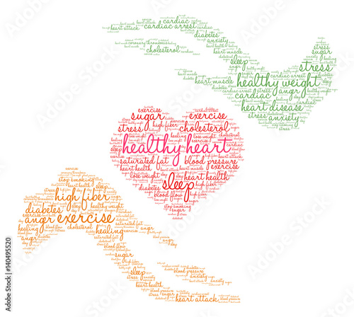 Healthy Heart Word Cloud on a white background. 