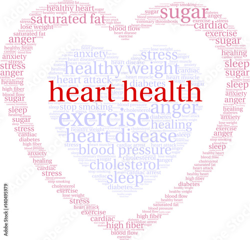 Heart Health Word Cloud on a white background. 