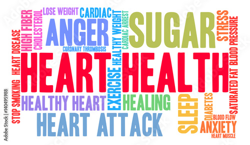 Heart Health Word Cloud on a white background. 