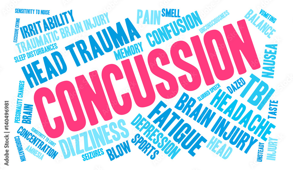 Concussion Word Cloud on a white background. Concussion Word Cloud on a white background.